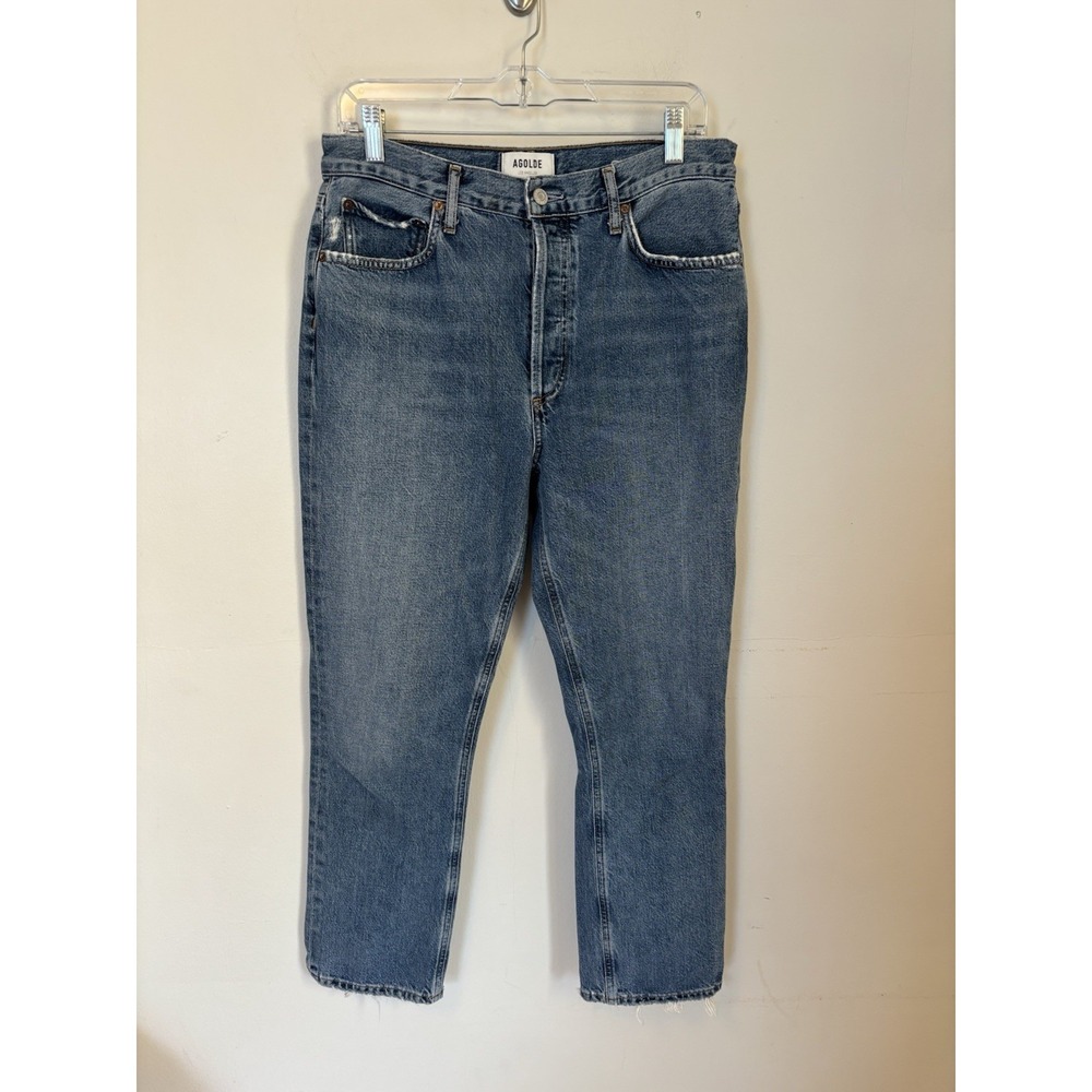 Agolde Women's Riley Crop Jeans 29 Light Wash Raw Hem Straight Leg Denim